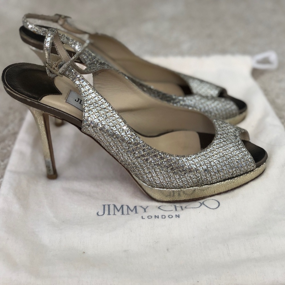 Jimmy Choo Nova Slingback Glitter Heel 7.5m